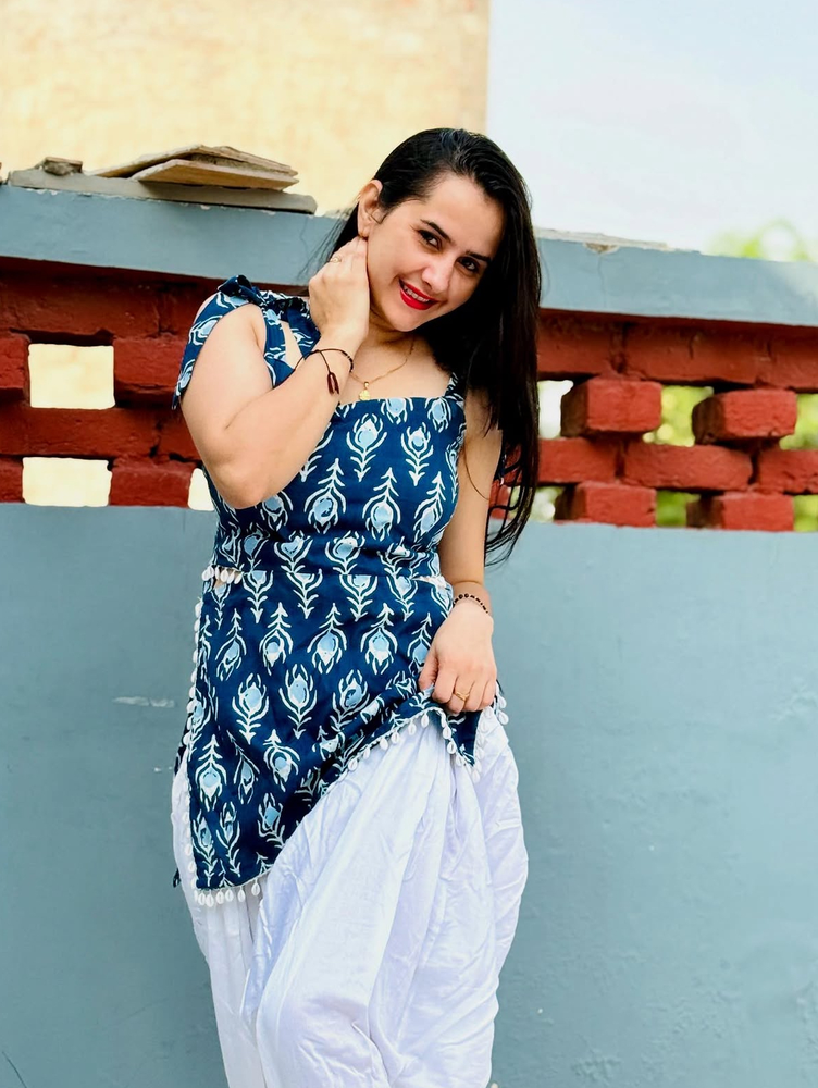 Midnight Bloom Tie-Up Short Kurti