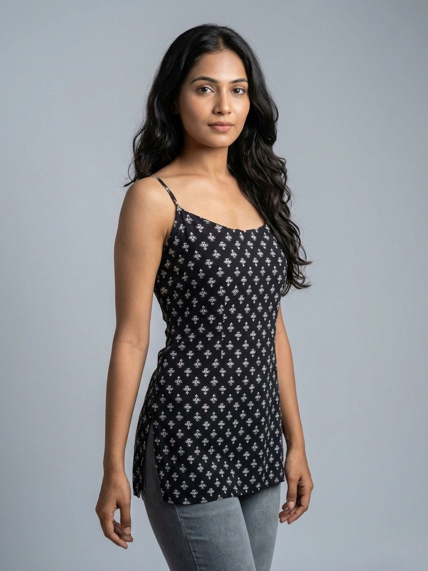 Women’s Black & White Printed Tunic Top for Casual Wear