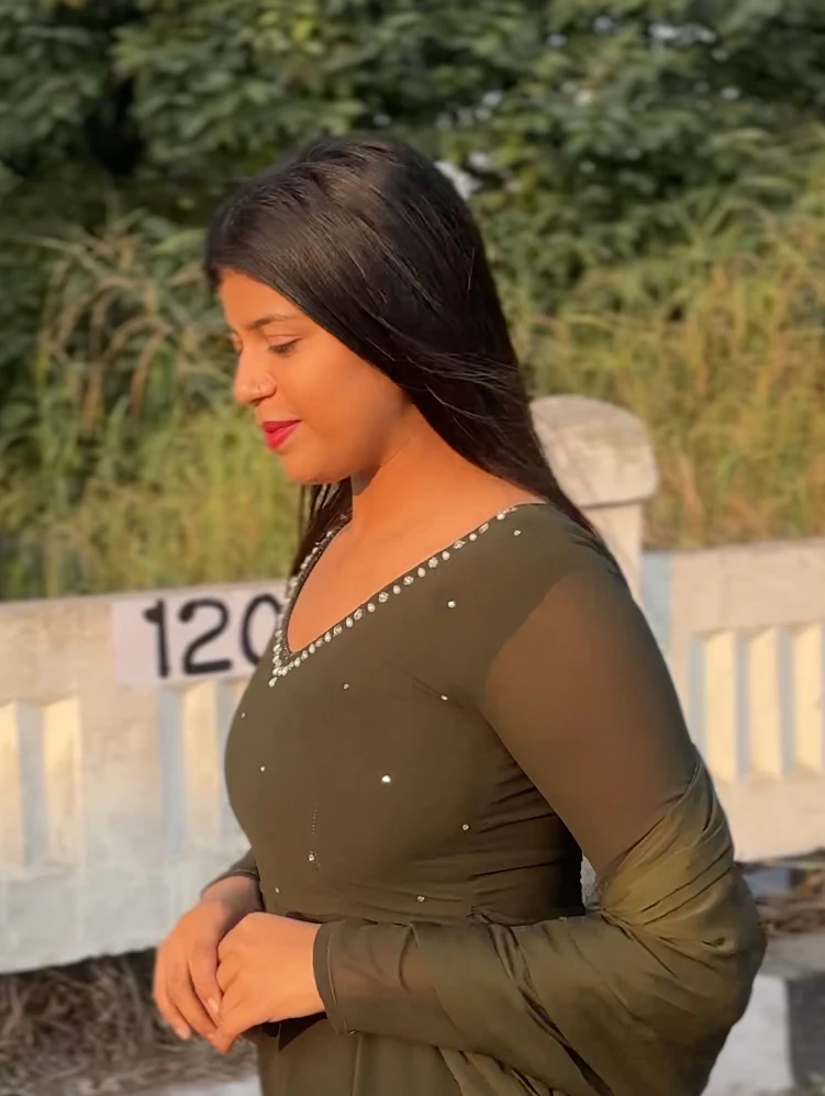 Women's Olive Green Embellished Georgette Anarkali Suit Set